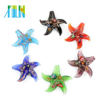 Millefiori and gold sand Starfish Lampwork Glass Pendants Handmade Foil Glass Pendants for necklace 12pcs/box, MC0008